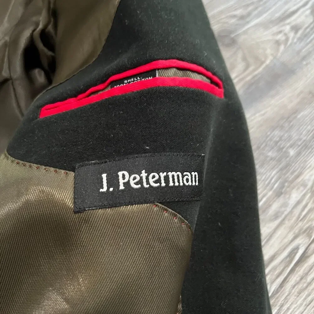 J Peterman Green Velvet Overcoat 52 XL Duca Visconti Italy
